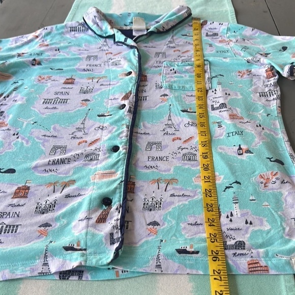 Munki Munki‎ European Travel Print Short Sleeve Front Button Down PJ Pajama Top - Picture 9 of 9